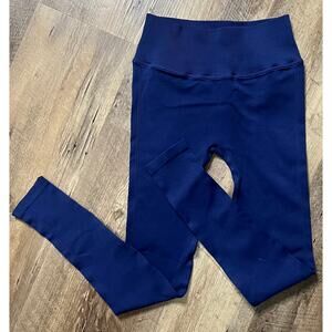 NUX Blue Compression Cropped Capri Active Leggings w/Ribbed Waistband Sz M NWOT